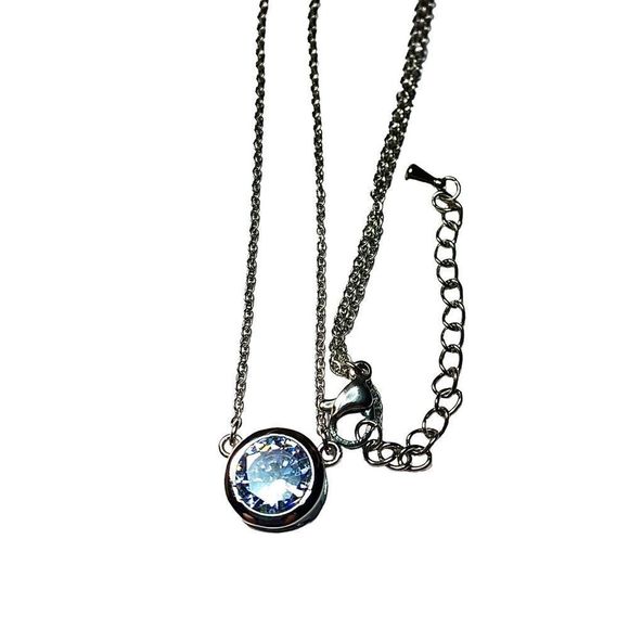 Minimalist 925 Sterling Silver Necklace w/ Clear CZ Gemstone 18” + - Picture 4 of 8